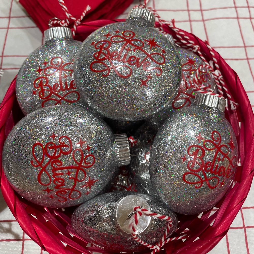 The Polar Express inspired Believe Silver Glitter Handmade Holiday Ornament - Picture 2 of 2